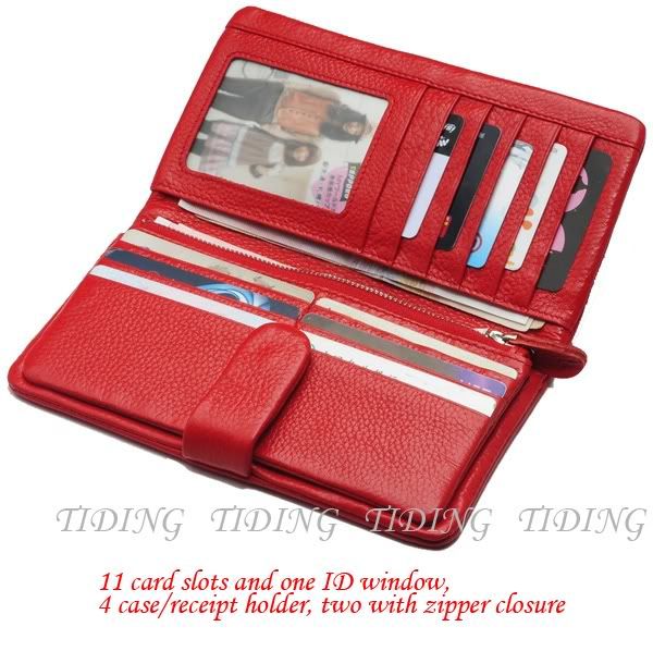 Womens Ladies Red Leather Credit ID Card Cases Bifold Clutch Wallets 