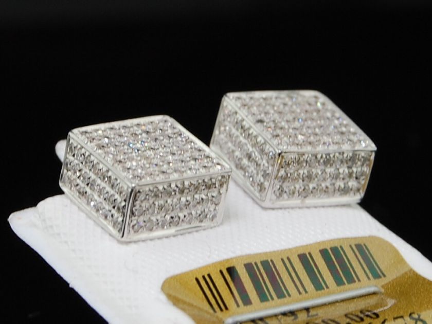 MENS LADIES WHITE GOLD DIAMOND 3D CUBE STUD EARRINGS  