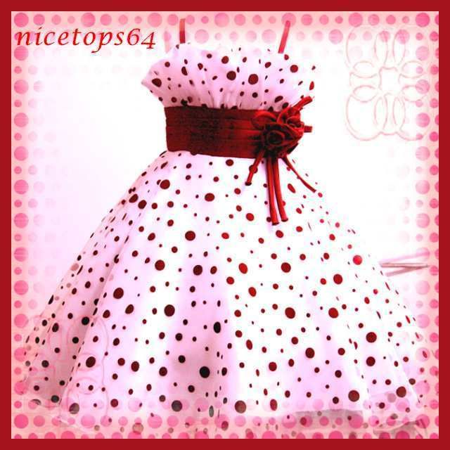 R809 Red Polka Dot Christmas Wedding Party Pageant Flower Girls Dress 