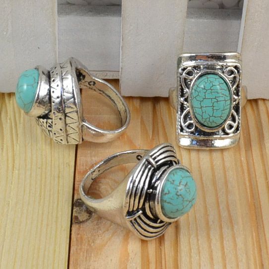 WhOLESALE LOT 10 PCS VINTAGE SILVER PLATED COCKTAIL TURQUOISE STONE 