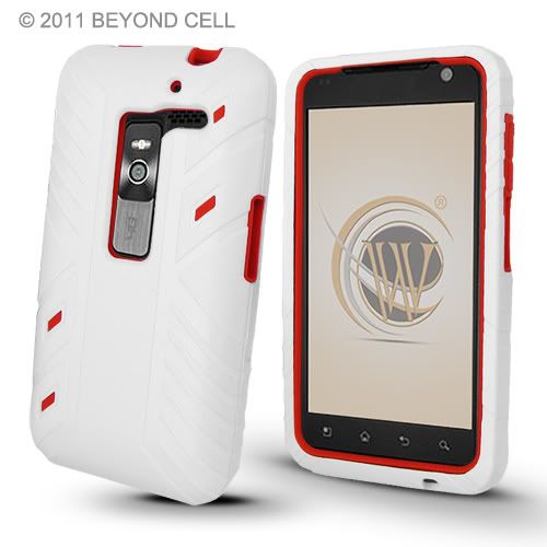 LG Esteem 4G MS910 White/Red Double Dual Layer Hybrid Hard Case 