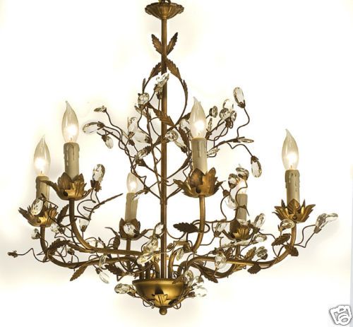 LIGHT WROUGHT IRON CRYSTAL CHANDELIER  