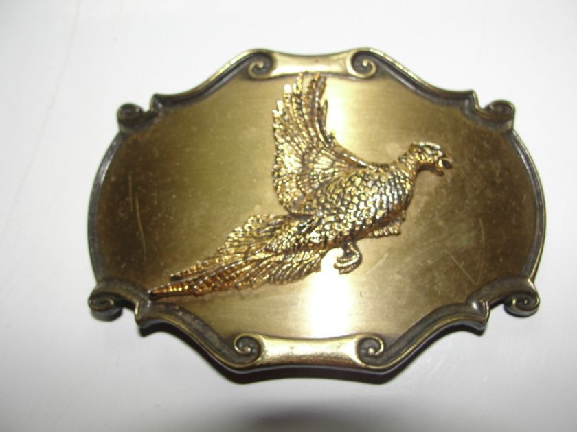   PHEASANT BRASS BELT BUCKLE,1980,MADE BY RAINTREE,QUALITY BUCKLE  