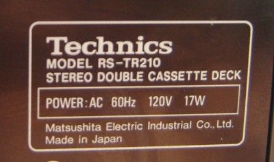 Technics RS TR210 Stereo Dual Cassette Deck  