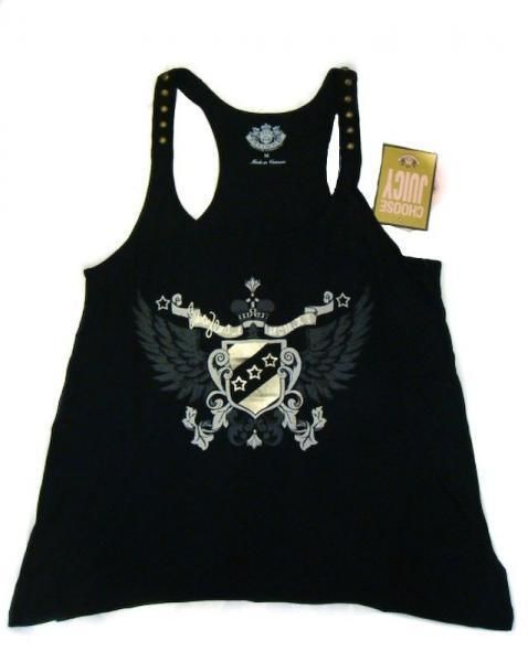 NWT Juicy Couture Womens Crest Wings Logo Black Racer Back Tank Top 