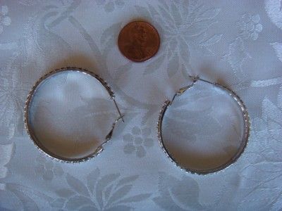 Pair of jewelry silver tone CZ round hoop earrings 50mm  