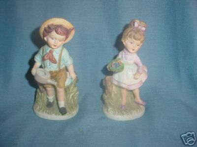 Pair Bisque Porcelain Boy & Girl Figurines  