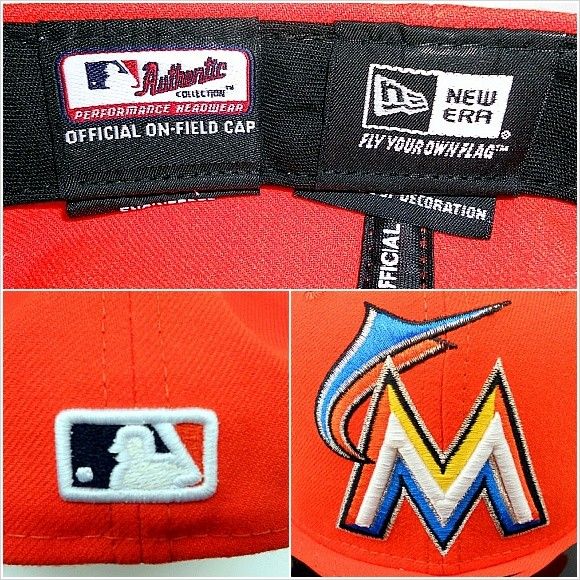 New Era 59fifty MLB Miami Marlins M Florida Orange Road Fitted Hat Cap 