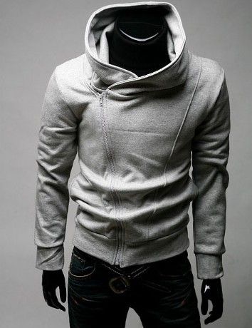 NWT Men Front Zip Rider Style Causal Stylish Grey Hoodie Short Jacket 