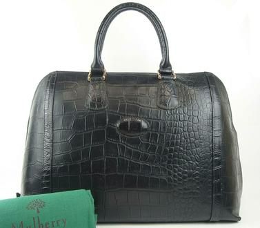 AUTHENTIC MULBERRY BLACK CROCODILE EMBOSSED LEATHER LARGE HAND BAG 