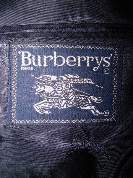 Dark Blue BURBERRY BLAZER w/ Brass Logo Buttons Sz 42 2 Button Jacket 