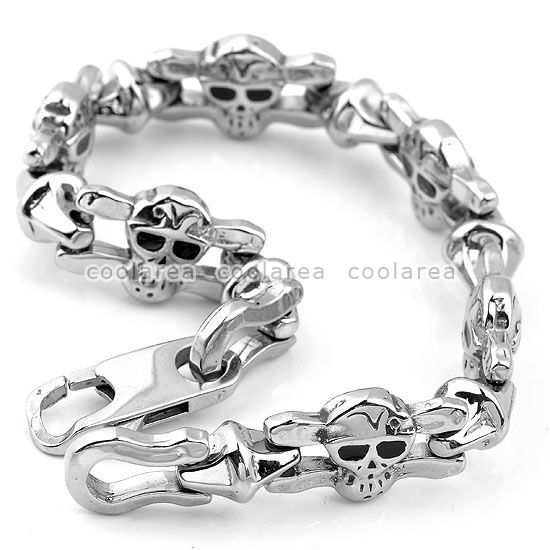 Mens Stainless Steel Evil Skull Link Chain Bracelet 9L 316L Fashion 