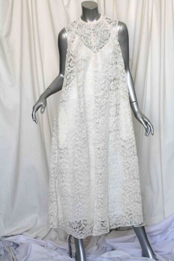 BRIONI RUNWAY White CHANTILLY LACE A Line Gown Trapeze Dress+Slipdress 