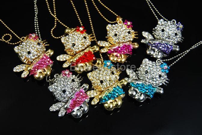 Fashion Charm Crystals HelloKitty Necklace Jewelry Swea  