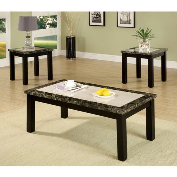 Atlas 3 Piece Faux Marble Table Top Coffee & End Table Set  