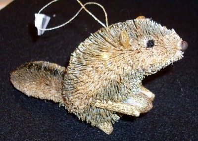 Natural Woodland Bottle Brush Christmas Ornament * Squirrel w/Gold 